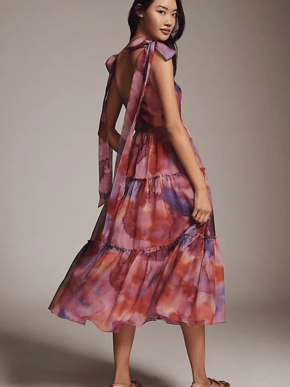 Anthropologie BHLDN Isabella Tiered Square-Neck A-Line Midi Dress - Picture 3 of 3